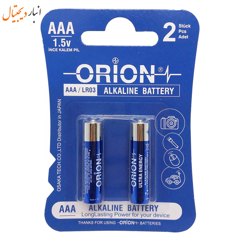  باتری نیم قلمی 2 عددی کارتی الکالاین مدل ORION 1.5V LR03 AAA