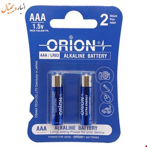 باتری نیم قلمی 2 عددی کارتی الکالاین مدل ORION 1.5V LR03 AAA